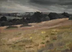 Downs in dorset by Gilbert Spencer, 1928, Oil on canvas, sold Jul 2025
