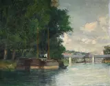 Peniches sur la riviere by Paul Vogler, Oil on canvas, sold Jul 2025