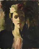 Portrait of an elegant lady, wearing black gloves by Doris Zinkeisen, Oil on canvas, sold Jul 2025