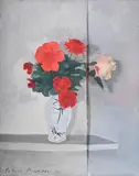 Still life of roses by Patrick Procktor, Oil on canvas, two pieces split over one stretcher, sold Jul 2025
