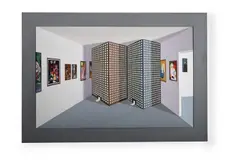Cubist perspective by Patrick Hughes, 1994, Oil on board construction, sold Jul 2025