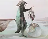 L'insolite rencontre (the unusual meeting) by Juliana Seraphim, Oil on canvas, sold Jul 2025