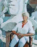 Portrait of dame elisabeth frink by Henrietta Young, 1988, Oil on board, sold Jul 2025