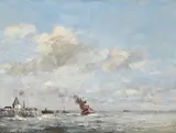 The tugboat, off the coast by Edward Seago, Oil on board, sold Jul 2025