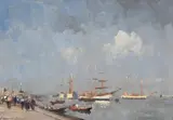 Schooners on the tagus by Edward Seago, Oil on board, sold Jul 2025