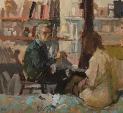 Self portrait with nude model by Bernard Dunstan, Oil on canvas laid to board, sold Jul 2025