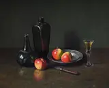 The genever bottle by Eric De Vree, Oil on board, sold Jul 2025