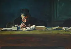 A scribe by Erich Wolfsfeld, Oil on board, sold Jul 2025