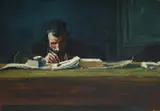 A scribe by Erich Wolfsfeld, Oil on board, sold Jul 2025