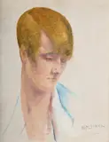 Portrait head by Alfred Wolmark, Oil on canvas-board, sold Jul 2025