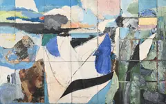 Iceland idea by Keith Grant, Oil and collage on panel, sold Jul 2025