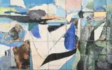 Iceland idea by Keith Grant, Oil and collage on panel, sold Jul 2025