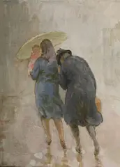 Trio in the rain by Henry Lamb, Oil on canvas board, sold Jul 2025