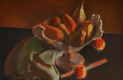 Still life with fruit by Bernard Meninsky, Oil on canvas, sold Jul 2025