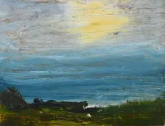 Advent sunday evening, a holy moment with one lone ewe by Melita Denaro, Oil on board, sold Jul 2025