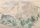 Study of china clay quarries, cornwall by John Nash, Pencil and watercolour, squared for transfer, sold Jul 2025