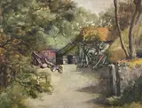 The farmyard in the woods by Hilda Carline, Watercolour, sold Jul 2025