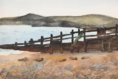 Groyne on the beach by Hilda Carline, Watercolour, sold Jul 2025