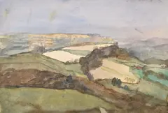 Hillside landscape by Hilda Carline, Watercolour, sold Jul 2025