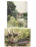 The canal; the barge by Hilda Carline, Watercolour, sold Jul 2025