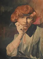 Self-portrait with red hair by Hilda Carline, 1913, Watercolour, sold Jul 2025