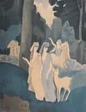 Figures and horses by Louis-Marie Jullien, 1927, Watercolour, sold Jul 2025