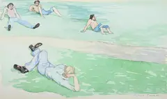 Figures reclining on the grass by Patrick Procktor, Watercolour and pencil, sold Jul 2025