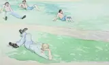 Figures reclining on the grass by Patrick Procktor, Watercolour and pencil, sold Jul 2025