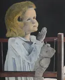 Girl at prayer with teddy by James Lloyd, Watercolour and gouache, sold Jul 2025