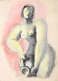 Nude with pitcher by Frank Dobson, Watercolour, ink and gouache, sold Jul 2025