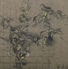Study of a bird perched on the branch of a tree by Graham Sutherland, Pencil and pastel, sold Jul 2025