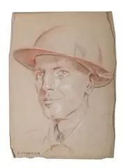 Study of a solider wearing a steel helmet by Eric Kennington, pencil, sold Jul 2025