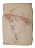 Study of a solider wearing a steel helmet by Eric Kennington, pencil, sold Jul 2025