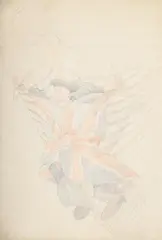 Sailor figurehead with union jack by Stanley Spencer, Pencil and coloured crayon, squared for transfer, sold Jul 2025
