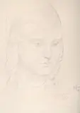 Head study of a lady with curled hair by Gilbert Spencer, 1922, Pencil, sold Jul 2025