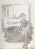 Lady at a window by Ambrose McEvoy, Ink and wash, sold Jul 2025