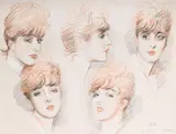 Étude de cinq têtes by Paul César Helleu, Pencil and coloured crayons on paper, sold Jul 2025
