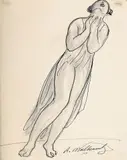 Isadora duncan by Abraham Walkowitz, 1909, Ink and pencil, sold Jul 2025