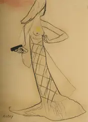 The little 14 year old gun dancer by Ronald B. Kitaj, Pastel and charcoal, sold Jul 2025
