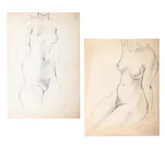 Study for sculpture, standing nude; seated nude, two works by Frank Dobson, Pencil, sold Jul 2025