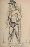 Circus performer in top hat by Laura Knight, Charcoal, sold Jul 2025