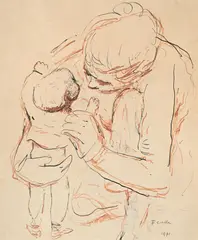 Maeve and sebastian, mother and child by Mervyn Peake, 1941, ink, sold Jul 2025