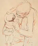 Maeve and sebastian, mother and child by Mervyn Peake, 1941, ink, sold Jul 2025