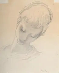 Girl with tilted head by Mervyn Peake, Pencil, sold Jul 2025