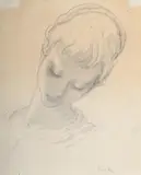 Girl with tilted head by Mervyn Peake, Pencil, sold Jul 2025