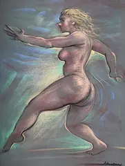 Running woman by Peter Howson, Pastel, sold Jul 2025