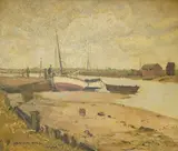 Low tide, Walberswick by Adrian Hill, oil on board, sold Oct 2026