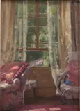 Through a window by Patrick William Adam, oil on canvas, sold May 2014