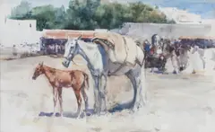 Donkey cart by Joseph Crawhall, watercolour, offered May 2014