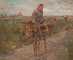 Old Woman on a Donkey by Robert McGregor, oil on board, offered May 2014
